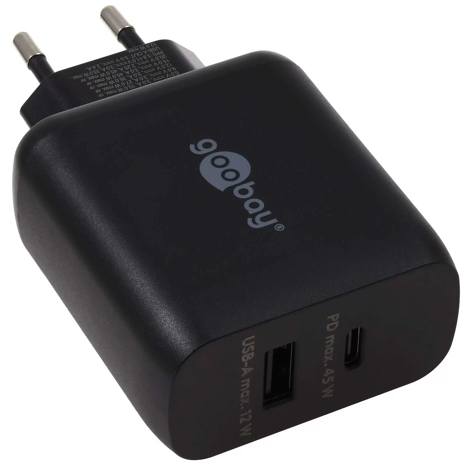 goobay 2-Port USB-Schnellladegerät USB-PD/QC Adapter 45 W Schwarz