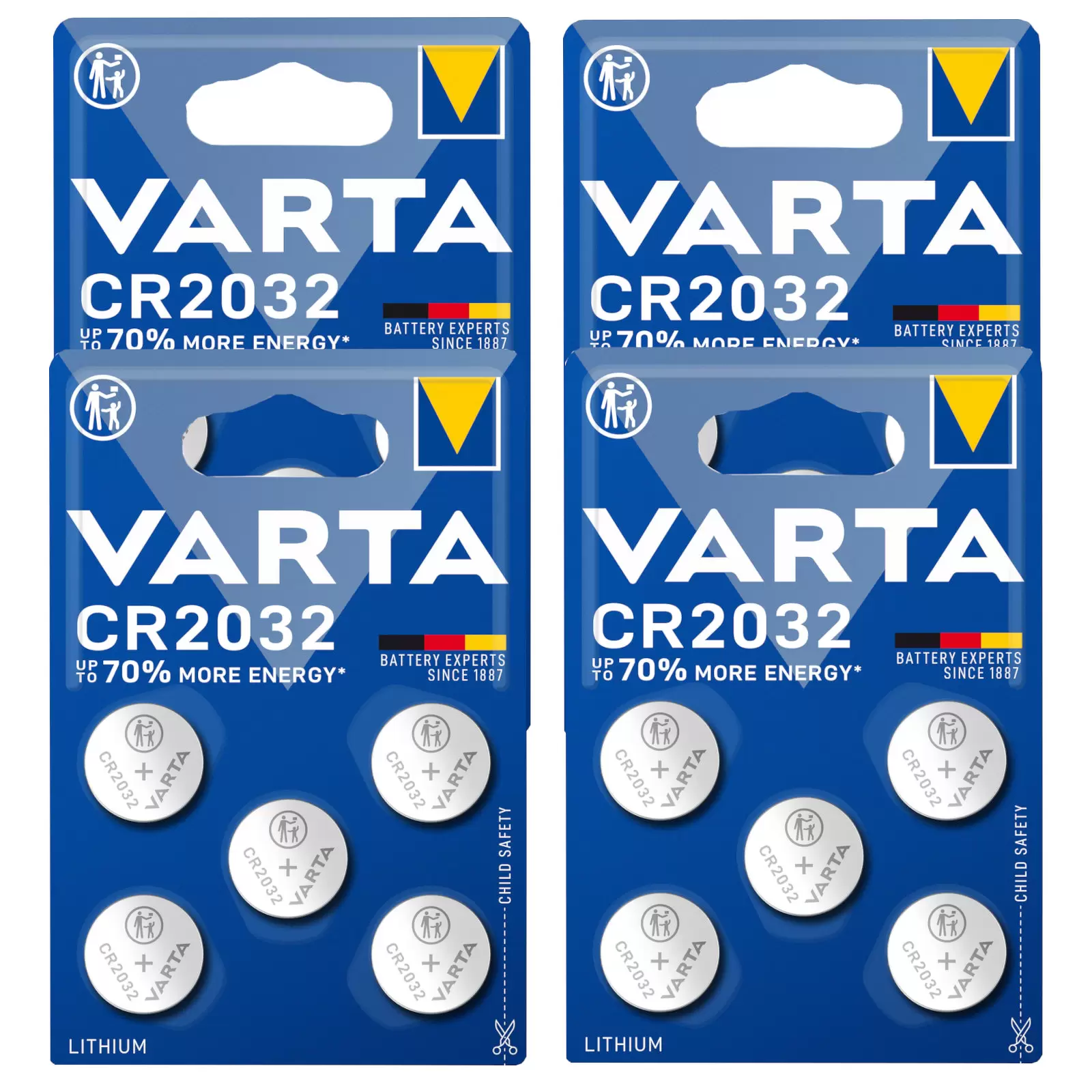 20x VARTA CR2032 DL2032 ECR2032 Lithium Knopfzellen – 4x 5er Blister für Uhren, Autoschlüssel