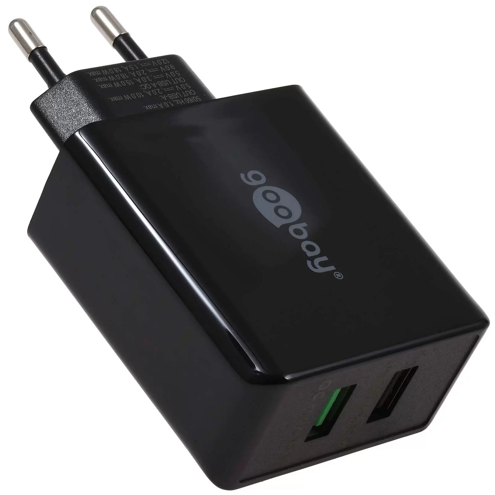 goobay 28W Dual-Schnellladegerät USB-A QC 3.0 schwarz