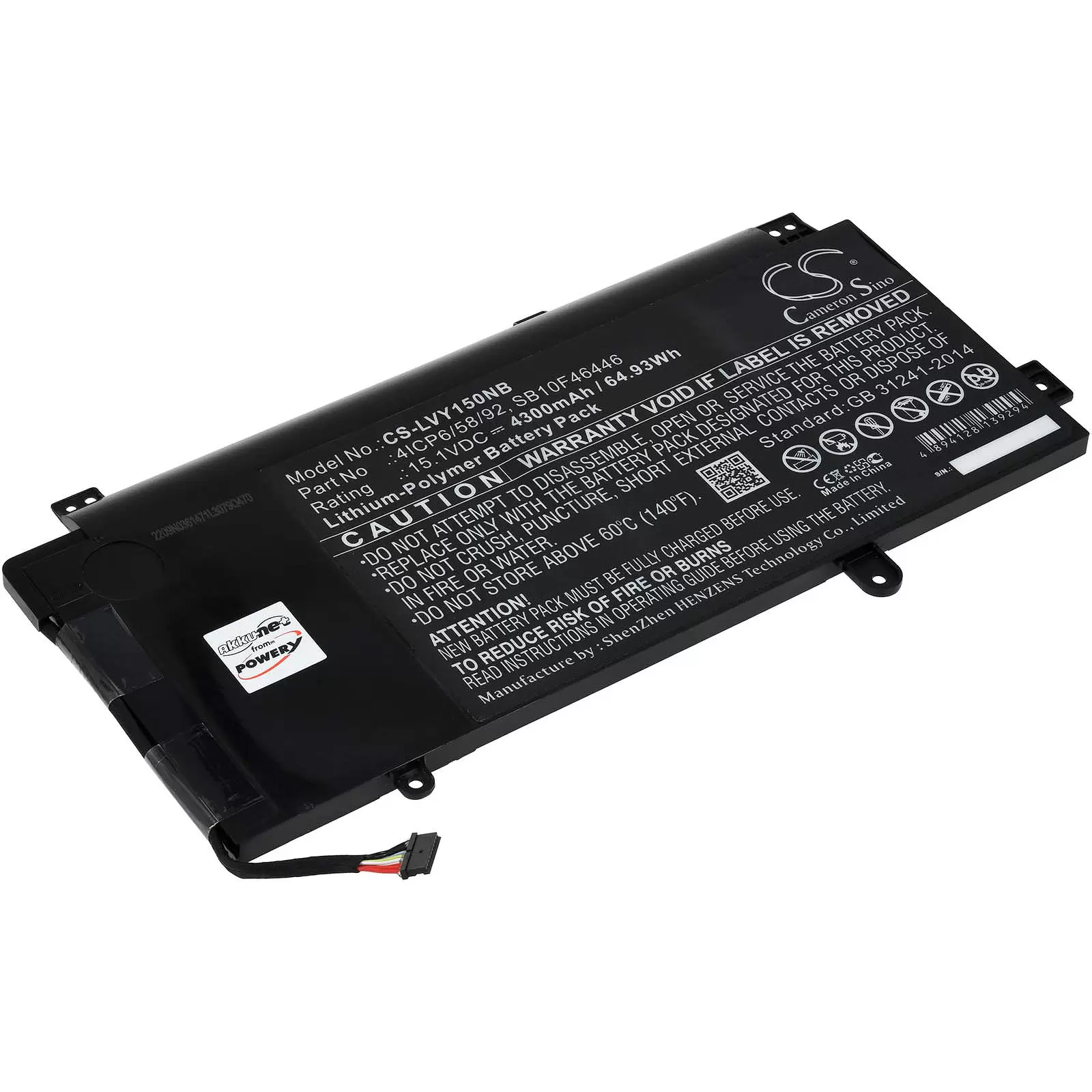 Akku passend für Lenovo Thinkpad Yoga 15 20DR, Typ 00HW014