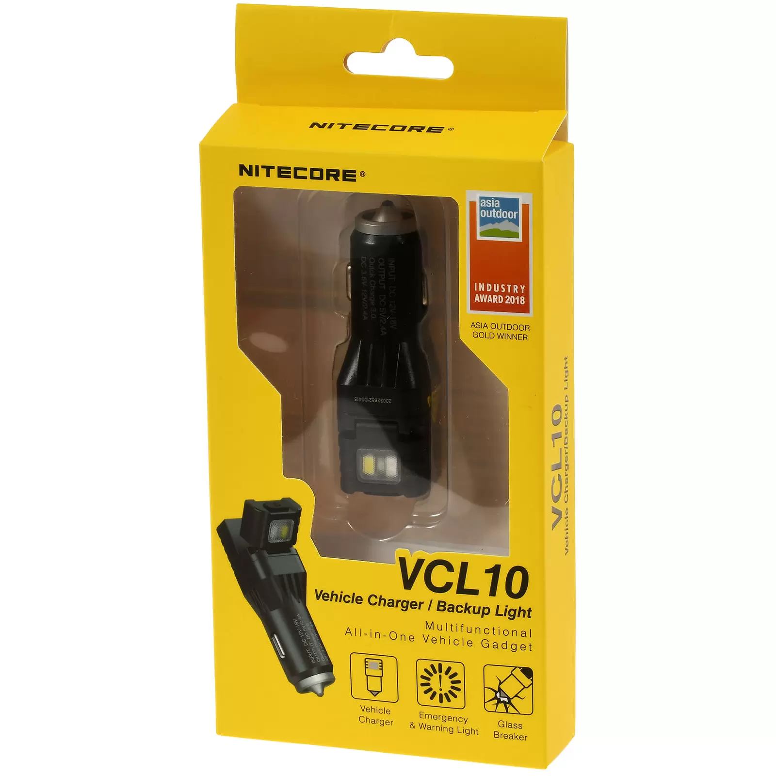 Nitcore VCL10 - KfZ-USB-Ladegerät inkl. Notleuchte, Glasbrecher