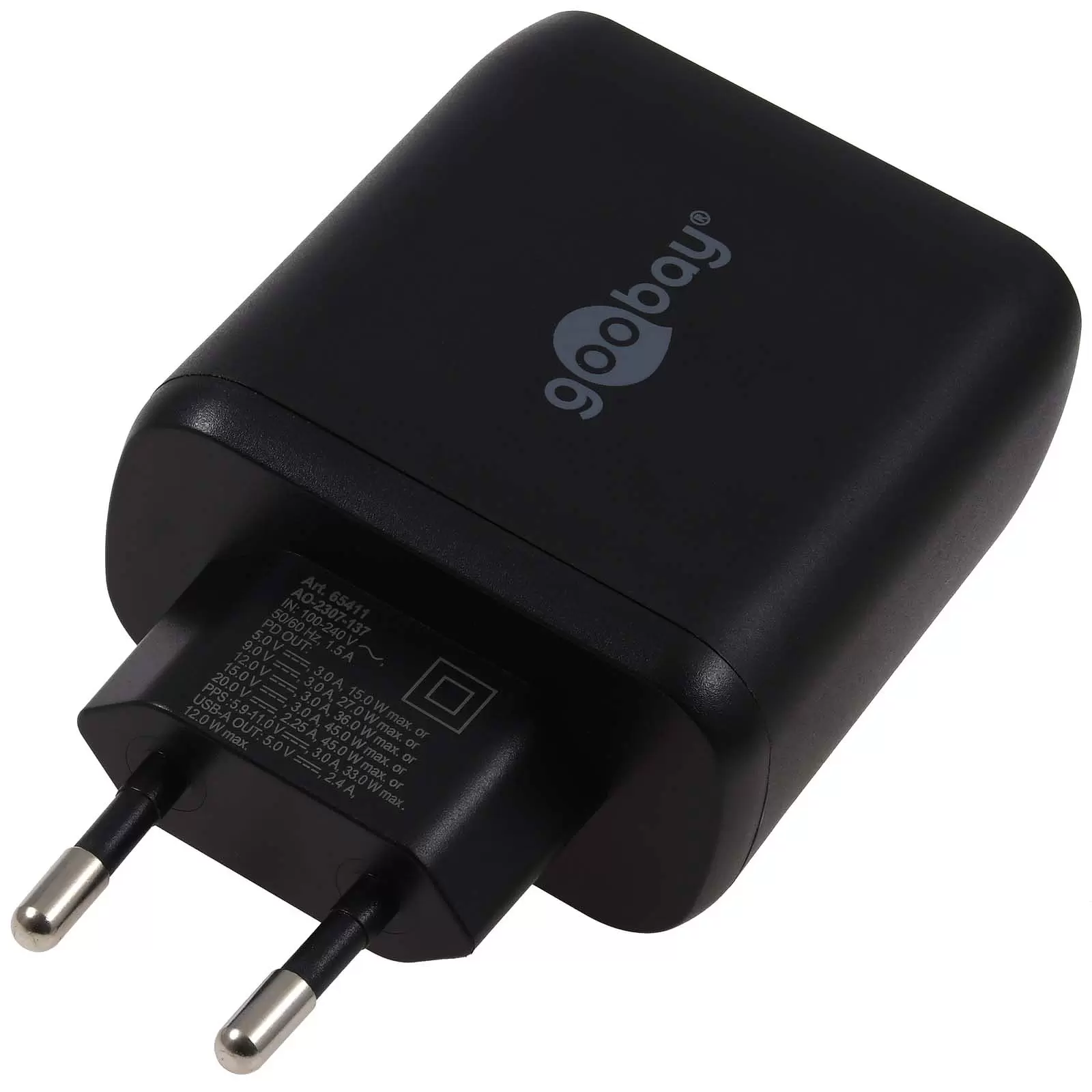 goobay 2-Port USB-Schnellladegerät USB-PD/QC Adapter 45 W Schwarz