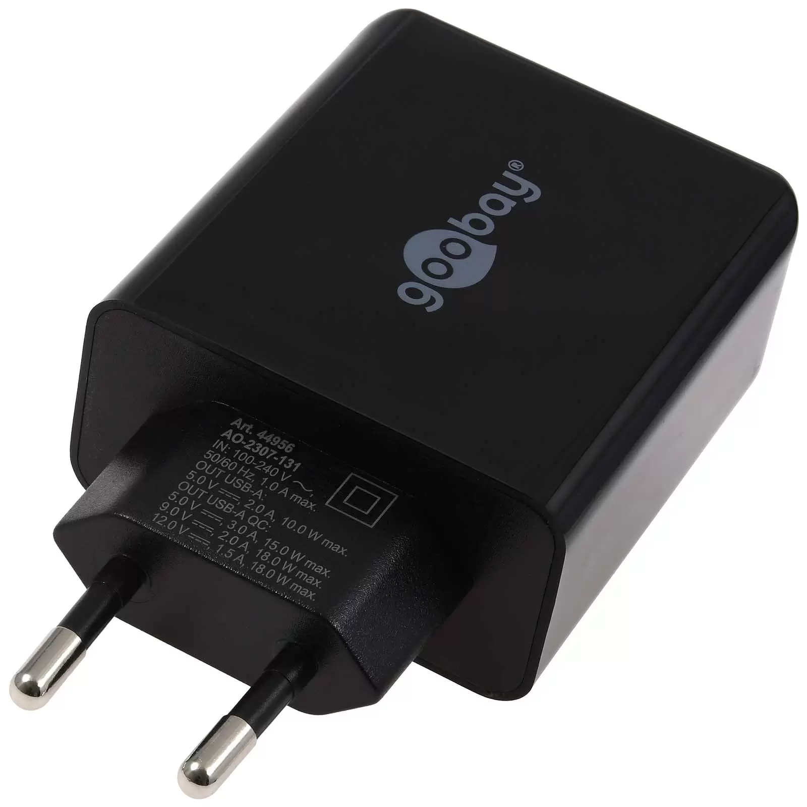 goobay 28W Dual-Schnellladegerät USB-A QC 3.0 schwarz