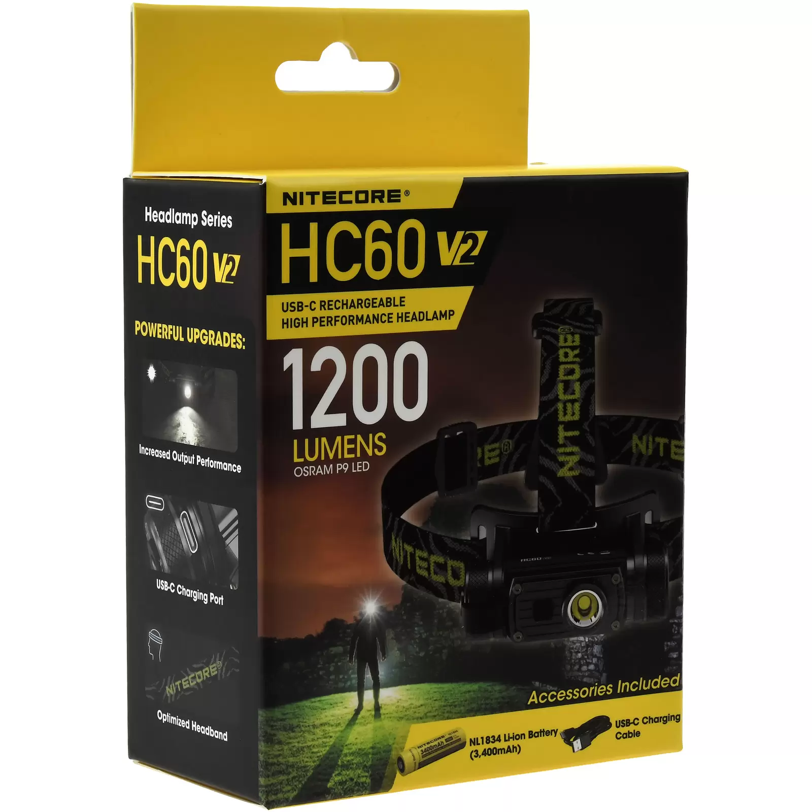 Nitecore HC60 V2 LED-Kopfleuchte, Kopflampe Headlight, Stirnlampe