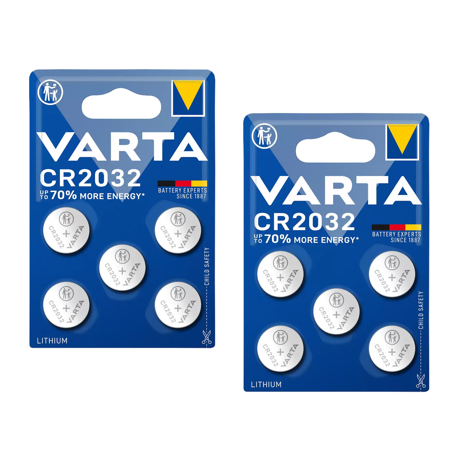 10x VARTA CR2032 DL2032 ECR2032 Lithium Knopfzellen 2x 5er Blister für Uhren, Autoschlüssel