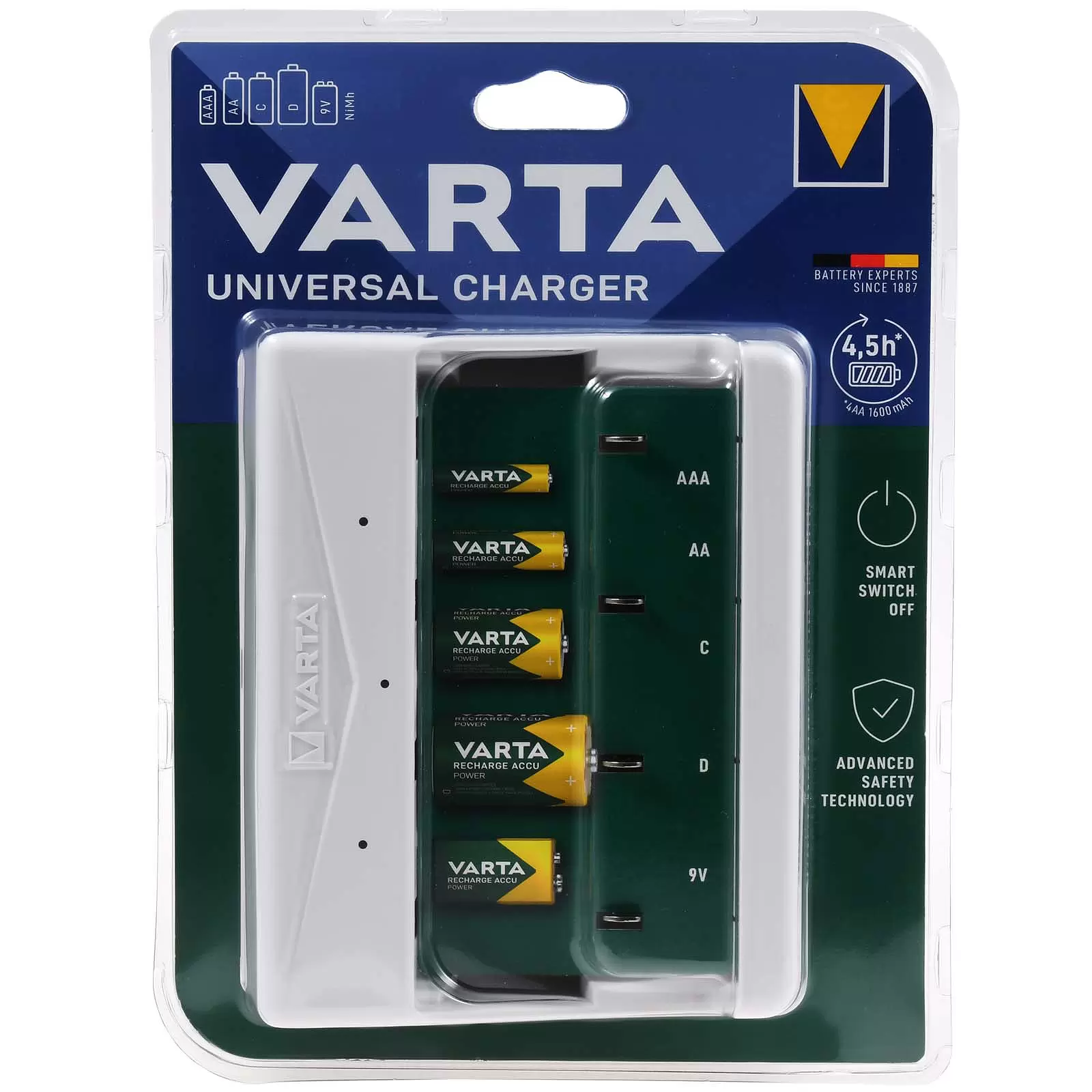 VARTA Akku Universal-Ladegerät für AA, AAA, C, D oder 1x 9V NiMH Akkus
