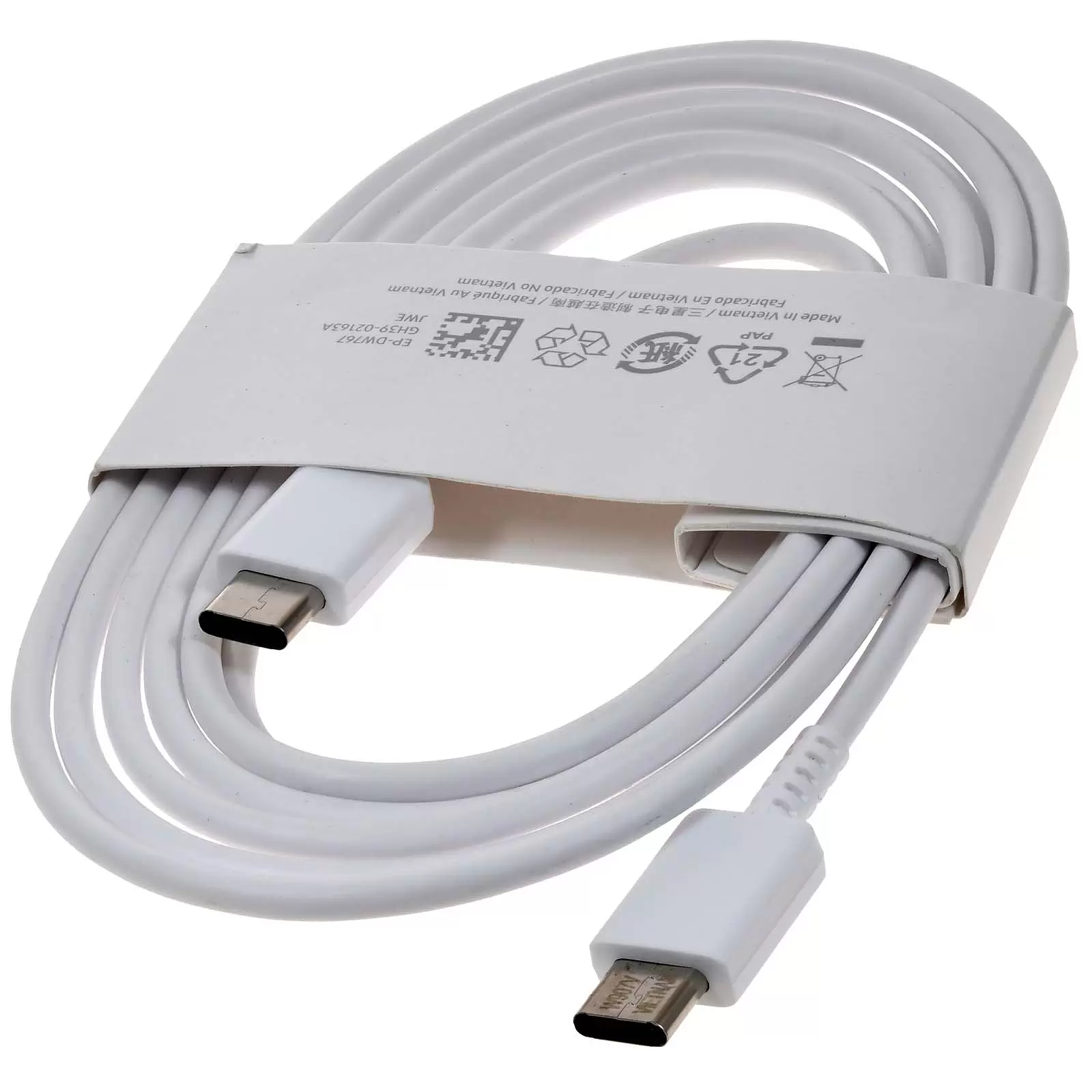 Original Samsung USB-C-auf-USB-C-Kabel EP-DW767 zum Aufladen, 1,8 m, 3 A, 25 W/45 W, Weiß