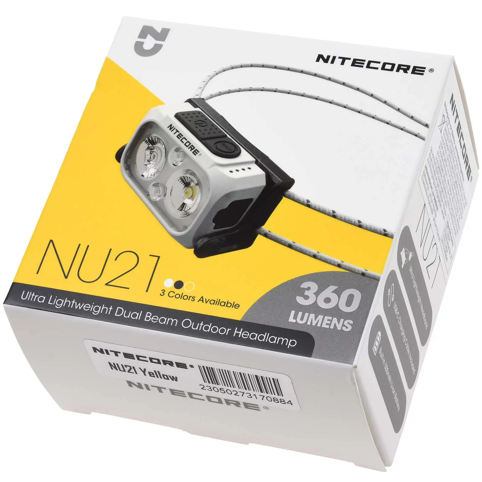 Nitecore NU21 LED Kopflampe, Stirnlampe, Headlamp, USB-C, max. 360 Lumen gelb